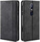 HualuBro Handyhülle für Nokia 7.1 Hülle, Retro Leder Brieftasche Tasche Schutzhülle Handytasche LederHülle Flip Case Cover für Nokia 7.1 - Schwarz