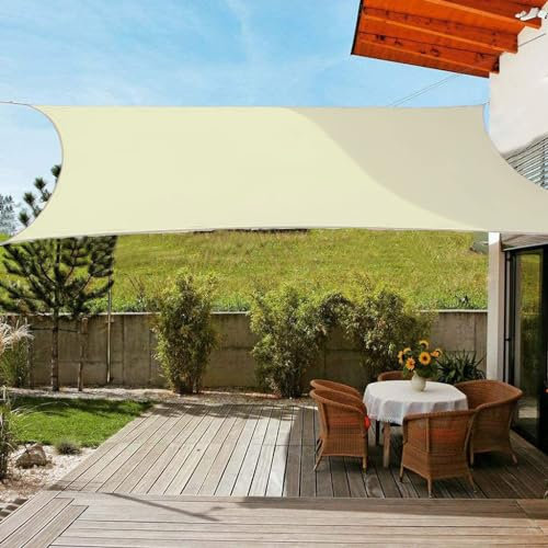 OldPAPA Sun Shade Sail Rectangle Water-resistant Sun Shade 95% UV Block Sunscreen Awning Garden Beach Patio Canopy Cream 3x3m