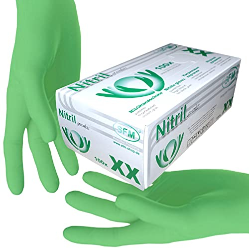 SFM ® GREENLETS Nitril : XS, S, M, L, XL grün puderfrei F-tex Einweghandschuhe Einmalhandschuhe Untersuchungshandschuhe Nitrilhandschuhe XS (100)