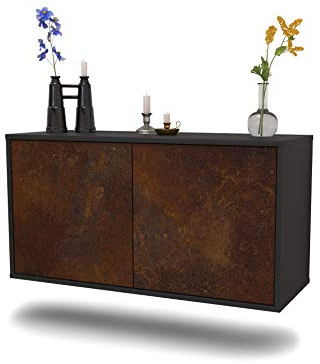Dekati Lowboard New York City hängend (92x47x35cm) Korpus anthrazit matt - Front rostigen Industrie-Design - Push to Open