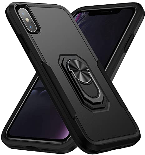 MilanNice Phone Case for iPhone XS Max,Shockproof Cover with Ring Holder Upgrade Durable Soft TPU Protective 360 Degrees Rotation Ring Grip,Black