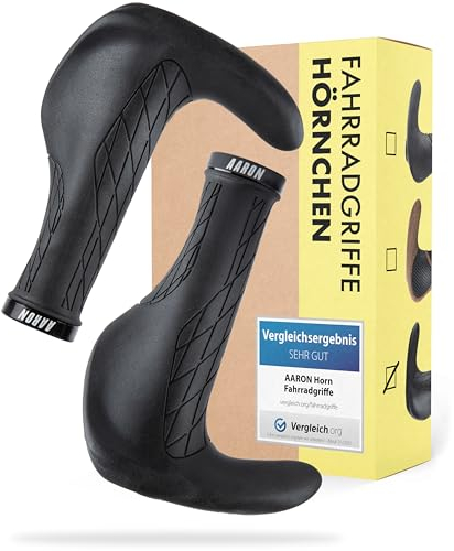 AARON Bull Fahrradgriffe mit Hörner - Ergonomische Lenkergriffe aus softem, rutschfestem Gummi - Handgriffe geeignet für E-Bike, Trekkingrad, Mountainbike, Tourenrad in schwarz