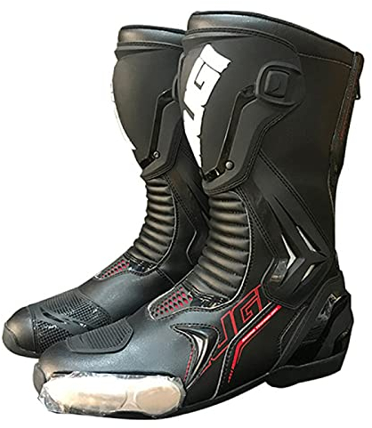 BSTL Stivali da Moto da Donna, Motociclette Impermeabili in Pelle Scarpe da Corsa da Moto da Uomo Stivali Lunghi da Motociclista per Moto da Cross Fuoristrada,Blackwhite-40