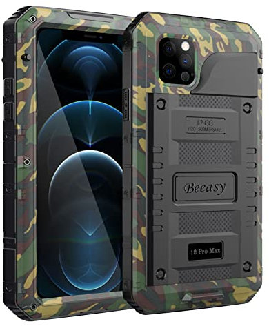 Beeasy Metal Case Integral iPhone 12 Pro Max, Shockproof IP68 Waterproof Cover Screen Protector Built-in Protection Military Rugged Heavy Duty Dustproof Rain Snow Construction Site Case Cover