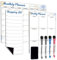 Magnetic Calendar for Fridge, Easy Clean Monthly Weekly Whiteboard Planner & Shopping List for Home Kitchen, Refrigerator Dry Erase White Board Sheet with 4 Marker Pens & 1 Eraser