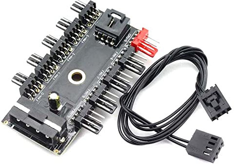 ezqnirk 1pcs Molex 4pin SATA to 10 Port 4 Pin PWM Fan Hub Controller RPM Feedback Cable,CPU Cooler Fan Splitter for 4-pin 3pin Case Cooling,Power by Molex