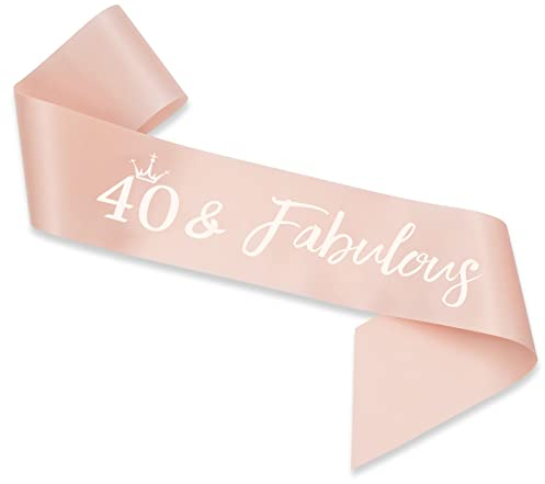 SZHUIHER Rose Gold 40th Birthday Sash with Gold Foil Words, Elegant Formal Celebratory Birthday Accessory for Women Girls
