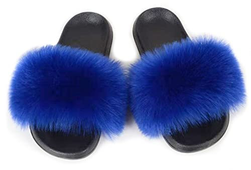 SMIUPIN Delle Donne di modo Pelliccia Appartamenti diapositive sandali Pantofole Furry Fuzzy Accogliente Soffici Diapositive Pantofole Pelliccia Piuma Slip On Scarpe,38-39,blue