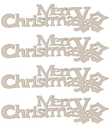 Hztyyier 40 Piezas de Recortes de Madera de Feliz Navidad, Madera sin Terminar, Rebanadas de Palabras de Feliz Navidad, Manualidades DIY, Etiqueta de Madera para Ventana, Puerta, Fiesta de Navidad
