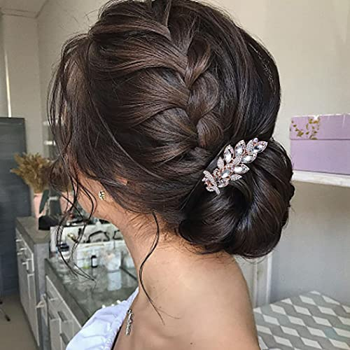 Atentuyi Strass Braut Haarspange Gold Pfau Strass Haarspangen Blatt Edelsteine Kristall Clips Hochzeit Haarschmuck Dekorative Kopfspange Braut Kopfbedeckung für Frauen und Mädchen