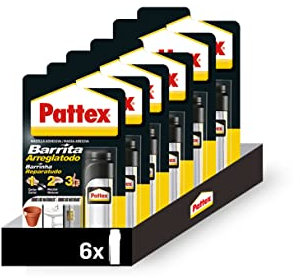Pack de 6 Pattex Barrita Arreglatodo, Masilla Extrafuerte, Pasta Moldeable para Pegar, Reparar y Sellar Cerámica, Hormigón, Metal, Piedra, Madera unidades, Blanco