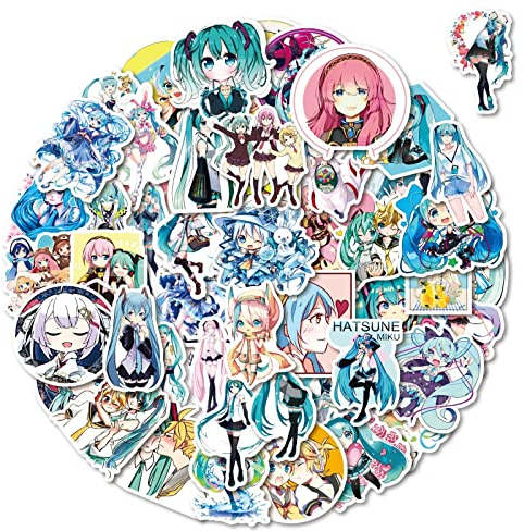 Canverlens Hatsune Miku Anime und Coole Aufkleber 50 Stück | Aufkleber für Erwachsene, Auto, Laptop, Wasserflaschen, Aufkleber für Teenager, niedliche Aufkleber