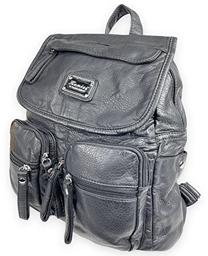 kennydoo moderner Damen Rucksack von Kumixi 160432 I weiches Leder Imitat, viele Fächer (schwarz)