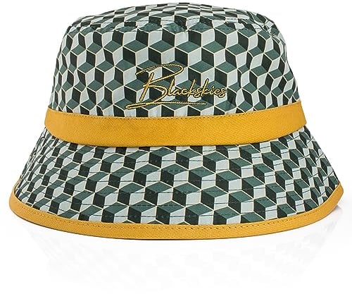 Blackskies® Designer Bucket Hat | Unisex Sonnenhut Fischerhut Geometic Luxury Würfel Artwork Grün