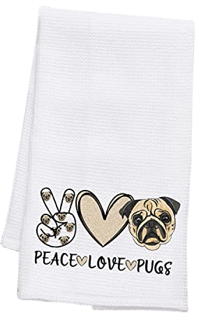 PLITI Mops-Küchentuch für Mops, Hundeliebhaber, Geschenk, Mops, Mutter, Geschenk, verrückte Mops, Dame, Geschenk, Mops, Hundebesitzer, Geschenk für Frieden, Liebe, Möpse, TWU