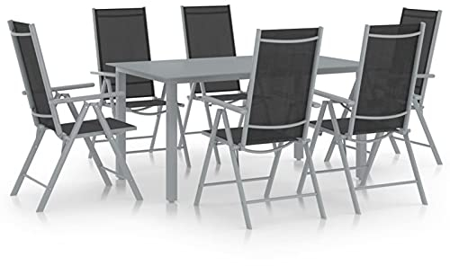 Yolola Gartenmöbel Set Alu Sitzgruppe Garten Essgruppe 6 Personen Gartenmöbel Set mit 6 Gartenstuhl Klappbar Gartenmöbel Essgruppe Gartengarnitur Sitzgarnitur Gartentisch Silbern und Schwarz