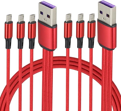 AAOTOKK 4Pied/2Packs 3 en 1 2A USB 2.0 A Mâle à trois Micro USB Mâle y Split Pour Smartphones et tout Périphérique Alimenté par Micro USB(Rouge-3 Micro)