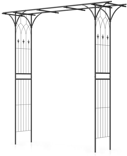 COSTWAY Rosenbogen Metall, Gartenbogen für Kletterpflanzen, Torbogen Garten, Rosengitter Rankhilfe, Rankgitter Rosenspalier, Rankbogen für Hinterhof Veranda Hochzeit Partys (206x53x206cm,Schwarz)