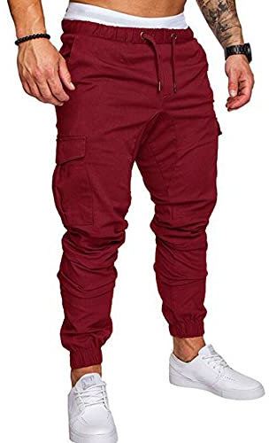 Générique Pantalon Carreaux Homme Lin Pantalon Sport Homme Jogging Homme Coton Men Work Pants Pantalon De Costume Homme Work Pants for Men Construction Chino Homme Pantalon De Travail Rouge L