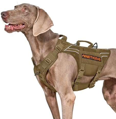 OneTigris Hundegeschirr, AIRE Armor Mesh Einstellbar Sicherheitsgeschirr mit 2 Griffe und 3 D-Ringen No-Pull Brustgeschirr Reflektierend Atmungsaktiv für Große/Mittlere Hunde - Braun M
