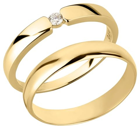 Ardeo Aurum Trauringe Paar aus 375 Gold Gelbgold mit 0,07 ct Diamant Brillant Spannfassung