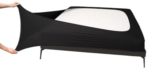 Cache Sommier Ingénieuse Housse de sommier tapissier Queen Size-Jersey tricoté et Extensible Enveloppant Autour de 4 côtés Jupe de lit for hôtel et Maison Cache Sommiers(Color:Black,Taille:Full 54x75