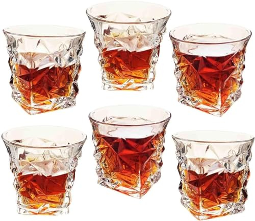 DEVINESOFT Coffret premium de 6 verres à whisky en cristal robuste, 255ml, au design géométrique exceptionnel - Idéal pour les amateurs de whisky et les collectionneurs d'élégance !