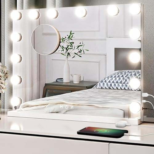 BELOFAY Hollywood Mirror | Vanity Mirror with 14 Dimmable Bulbs | 3 Color Modes & Touch Control | USB Output Port | Tabletop & Wall Mount | Ideal for Makeup, Dressing Table & Beauty Room (50x42)