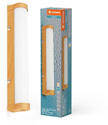 LEDVANCE ORBIS Tube Spiegel-/Wandleuchte mit LED, gefrostetes Glas/Holzdekor, 9W, 900lm, dimmbar, 3000/4000K über Wandschalter einstellbar, 40cm Durchmesser, IP44 Schutz vor Fremdkörpern/Spritzwasser