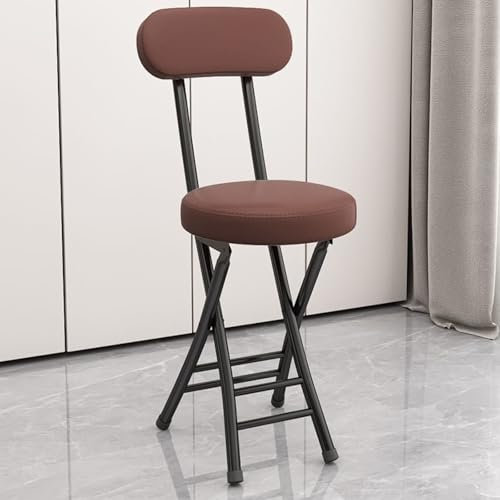 WEIDPHL Gepolsterter, Klappbarer Barhocker, Tragbarer, Zusammenklappbarer Kurzer Barhocker, Gepolsterter Sitz Aus Leder, Rückenlehnenhocker Für Die Hausbar in Der Wohnung,Braun