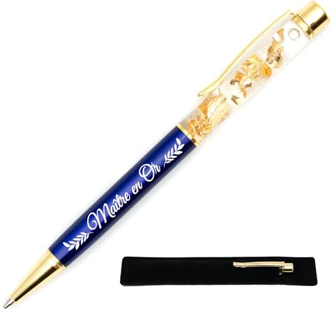 StarMaker Stylo gravé Maître en or avec étui tissu - Stylo en métal à la feuille d'or - Cadeau professeur d'école, enseignant, original et chic