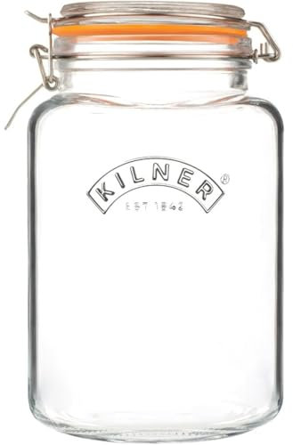 AMK® Square Clip Top Jar 2L Glass Jar with Airtight Seal Ideal for Dry Foods Cereals Fermenting and Preserving
