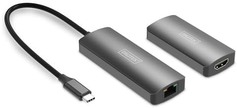 DIGITUS DS-55343 USB-C to HDMI Extender - UHD 4K 120Hz - 30m via LAN Cable - Set: Transmitter & Receiver - HDMI 2.1, HDCP 2.3, USB 3.1 - HDR, Deep Color