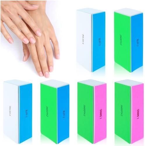 ElevateTech 4 Way Nail Buffer Block, 6Pcs Nail Shine Buffer Blocks Files Smooth Buff Shine Professional Nail Files Polisher Rectangular Buffing File for Acrylic Nail Art Kit Manicure Tools