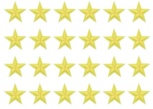 sourcing map 24 Pcs 5Star Patches Iron on Patches, Yellow Sew Embroidered Patches Appliques Embellishments 1.1IN Repair Patch for DIY Garment Craft Backpack Clothes Gift Decorations