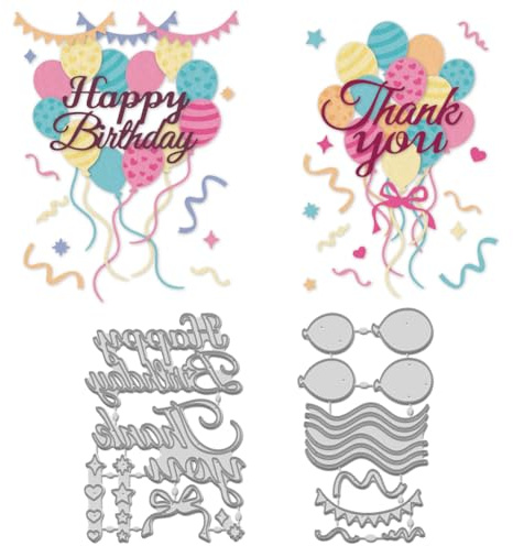 WADORN 2 Stück Happy Birthday Ballon Grüße Stanzformen Schablonen Präge Stanzset Mit Geburtstagssegen Vorlagen Für Segenskarten von Geburtstagspartys Metall Stanzformen