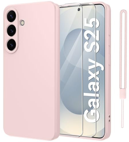 Qasyfanc Cover Protezione Fotocamera per Samsung Galaxy S25 con 2 Pezzi Vetro Temperato, Custodia Samsung Galaxy S25 5G Silicone Morbida, Antiurto, Sottile, Rosa