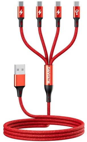 MJXIANG Cable USB C Multi Cargador Rápido, QC 3.0(3.1A) Cable Divisor Tipo C 4 en 1 Conpuertos 4 Tipo C, para iPhone 16/15 Series, iPad Air/Pro, Samsung Galaxy S25, Xiaomi, Sony, Moto, LG, Switch-1.2M