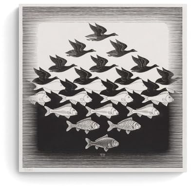 HAJIDEMA M. C. Escher Kunstposter Himmel und Wasser, dekoratives Gemälde, Leinwand, Wandkunst, Wohnzimmer, Schlafzimmer, 40 x 40 cm