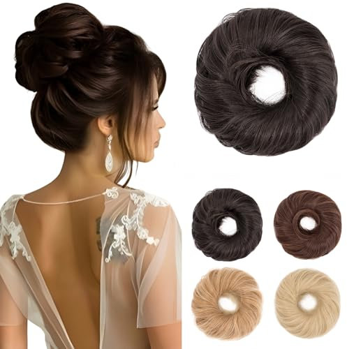 Benehair Haarteil Mit Gummiband Dutt Haarteil Haargummi Mit Haaren Synthetisch Haarverlängerung Haardutt Messy Bun für Damen Mädchen(Natürliches Schwarz, 55g)