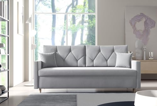 MOEBELPAKET TRIVIO K11 - Schlafsofa Sofa 3-Sitzer mit Bettkasten und Schlaffunktion 217 cm Breit, UV-beständiger Kronos Premiumstoff, mit Stauraum, Farbe: Hellgrau