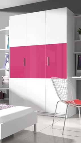 Generisch Kleiderschrank TOMI 3 Schrank Schwebetürenschrank Hochglanz (Weiss/ROSA)