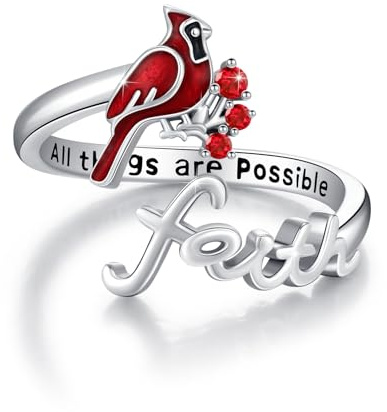 Waysles Glaubens Ring für Frauen 925 Sterling Silber Verstellbarer Open Ring Christlicher Inspirations schmuck mit Naturmotiv Geschenkidee für Geburtstag & Muttertag (18.2-19.1 mm)