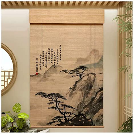 Gedruckt Bambus Rollo dauerhafte Haushalt Integrität Fensterjalousien Lichtfiltration Rollos japanischen Stil Trennwände Haus Tee Zimmer Restaurant (Farbe: A Größe: 80 x 210 cm)