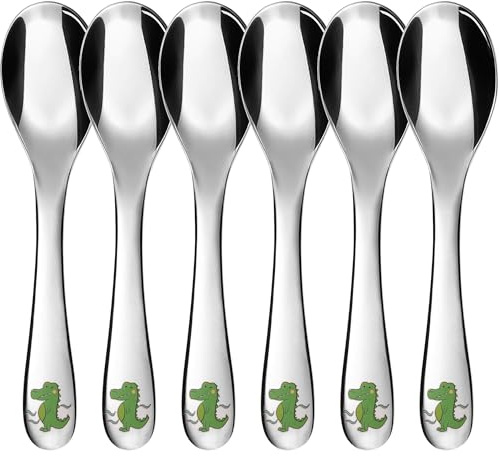 GRÄWE Kinderlöffel 16 cm, 6-teilig, Kinderlöffel-Set, Edelstahl, Kinderbesteck, Motiv Krokodil