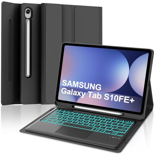 Keyboard Case with Touchpad for Samsung Galaxy Tab S10 FE+ 13.1, Wireless Detachable Bluetooth Backlit Trackpad Keyboard, Slim Cover for Samsung Galaxy Tab S10 FE Plus 13.1 inch 2025 Tablet, Black