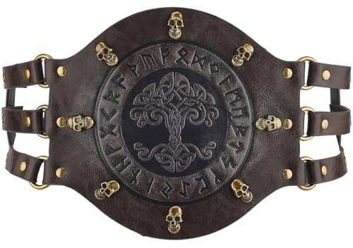 GORGECRAFT Nordischer Barbaren PU Ledergürtel Kokosnussbraun Breiter Wikinger Hüftgürtel Mittelalterliche Geprägte Taillenrüstung Ritterkorsett Kostüm Für Männer Und Frauen Renaissance LARP Krieger