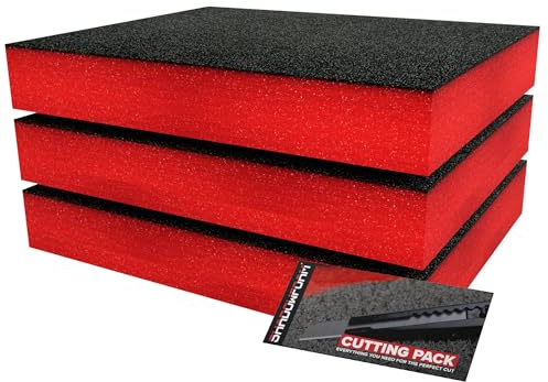 Shadow Foam Small Pack 3pcs – Foam Inserts Kit for Tool Box Organisation – 40 x 32cm DIY Cut & Peel Foam Sheets for Tool Boxes & Tool Storage Systems – Red (70mm Depth)