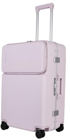 JLY Covestro Polycarbonate Medium Suitcase – Front Lid Hard Shell Check in Luggage with Cup Holder, Bag Hook, Spinner Wheels, Dual TSA Locks & Aluminium Handle – Dreamy Lilac