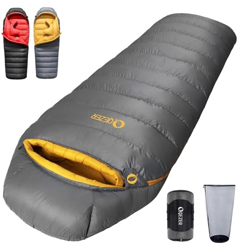 QEZER daunenschlafsack verfügt über EIN Graphenfutter und eine 620FP Füllkraft von Entendaunen, 4-Jahreszeiten-Schlafsack, Ultraleicht, geeignet zum Wandern, Campen und Bergsteigen